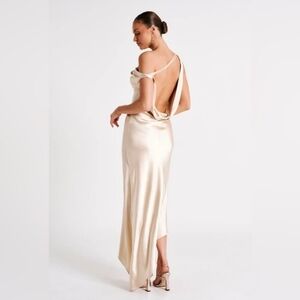 Meshki Yvette Slip Maxi Slip Dress Asymmetrical Hem Women's‎ Size XL Color Gold